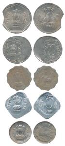 Error Coins, Aluminium and Cupro Nickel (5), Rupee planchet cut; 50 Paisa 20% off centre; 