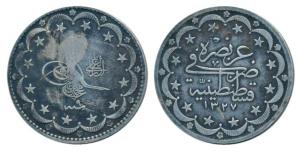 Turkey, Silver 20 Kurush, 23.51g, Qustantiniyah Mint, AH 1327/9, toughra within star borde