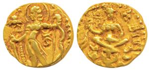Guptas, Kumaragupta I (414-455 AD), Gold Dinar, 8.12g, ‘Archer’ type, obv. king nimbate st