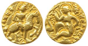 Guptas, Kumaragupta I, Gold Dinar, 9.17g, ‘Horseman’ type, obv. king nimbate, holding bow,