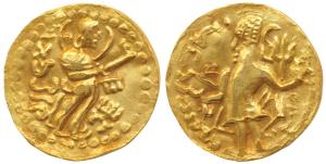 Post-Gupta Bengal Samatata region, Vira Jadamarah (c. 300-400 AD), Gold Dinar, 6.54g, imit