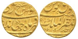 Jahandar Shah (AH 1124, 1712 AD), Gold Mohur, 10.9g, Mustaqir ul Mulk Akbarabad Mint, AH 1