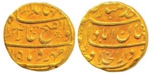 Jahandar Shah, Gold Mohur, 10.85g, Dar-ul-Khilafat Shahjahanabad Mint, legend Ahd Mubarak 