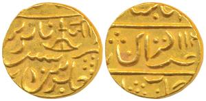 Jayaji Rao (AH 1259-1304, 1843-1886 AD), Gold Mohur, 10.78g, Lashkar Mint, in the name of 