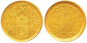 Mir Usman Ali Khan, Gold ½ Ashrafi, 5.61g, Hyderabad Mint, full Ain in doorway of Charmina