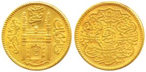 Mir Usman Ali Khan, Gold Ashrafi, 11.13g, Hyderabad Mint, full Ain in doorway of Charminar