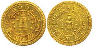 Gold Pagoda, 3.08g, Gopuram of a temple with 9 stars on either side, value in English and 