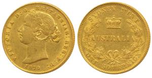 Australia, Victoria, Gold Sovereign, 8g, 1870, Laureate head, Sydney Mint, (KM 4). Very Fi