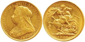 Australia, Victoria, Gold Sovereign, 8g, 1900, veiled head, St. George slaying a dragon on