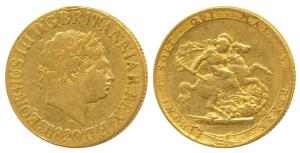 Great Britain, George III, Gold Sovereign, 1820, St. George slaying a dragon on rev. (KM 6