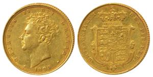 Great Britain, George IV, Gold Sovereign, 8g, 1829, shield on rev. (KM 696). Very Fine+, R