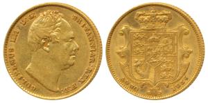 Great Britain, William IV, Gold Sovereign, 8g, 1856, shield on rev. (KM 717). Very Fine+, 