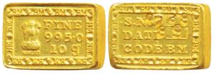 Bombay Mint 10g, Gold Control Scheme redemption Bar, Ashoka Pillar, 995.0 Fine and 10g in 