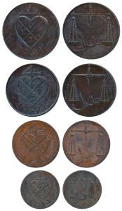 Proof, set of 4, Copper 2, 1- ½ , 1 and ½ Pice, 1791, bale mark with date below on obv., S