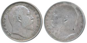 Edward VII, Silver Rupee, Error, Brockage, nice deep and complete lakhi impression on rev.