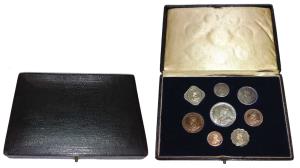 George V, set of 8 Proof Restrike, set of 3, Silver Rupee, ½ and ¼ and set of 3, Copper ¼ 