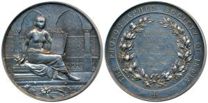 Photographic Society of India, Silver Medal, 78.24g, obv. an Indian bejeweled lady holding