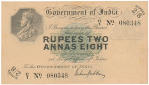 George V, Rupees 2 Annas 8 / 2 & ½ Rupees, 1918, signed M. M. S. Gubbay, Prefix C for Calc