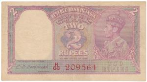 George VI, Rupees 2, 1944, signed C. D. Deshmukh, red serial number, (J&R 2.3). Very Fine+