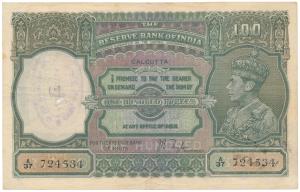George VI, Rupees 100, 1938, signed J. B. Taylor, Calcutta, (J&R 7.1B). Very Fine+, Rare.