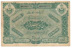 Hyderabad, Rupees 5, 1st issue, signed Fakhr Yar Jung, Farwardi AH 1347, (J&R 5.3). Very F