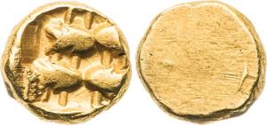 Ujjaini, Gold ¼ Unit 0.5g, (circa 3rd century BC), Obverse: a single punch of four fish in
