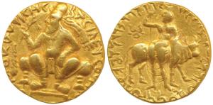 Kushanas , Vima Kadphises (100-127/8 AD), Gold 2 Dinars / Double Dinara, 14.43 g, Obverse: