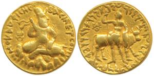 Kushanas, Vima Kadphises, Gold 2 Dinars / Double Dinara, 15.83 g, Obverse: diademed and cr