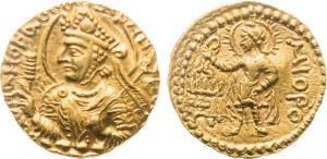 Kushanas, Huvishka, (circa 152-192 AD), Gold Dinar, 7.98g, Mint I (A), 3rd emission, Obver