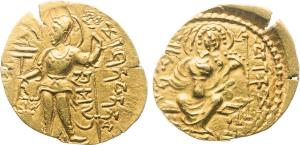 Guptas, Samudragupta, (circa 335-380 AD), Gold Dinar, 7.53g, Sceptre type, Obverse: king n
