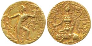 Guptas, Chandragupta II, Gold Dinar, 7.74g, ‘Lion-Slayer’ type, Obverse: king slaying a li