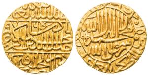 Akbar, Jalal-ud-Din Muhammad, Gold Mohur, 10.88g, Dar-ul- Khilafat Agra Mint, AH 976, Obve