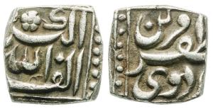 Akbar, Jalal-ud-Din Muhammad, Silver ¼ Rupee, 2.82g, AH 1000, Urdu Zafar Qarin Mint, Obver