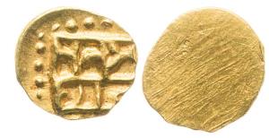 Apranji, Gold Fanam 0.19g, struck in the name of Panta Pradhan (Prime Minister), Obverse: 