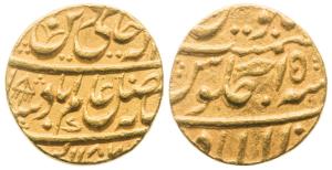 Gold Mohur, 10.76g, in the name of Shah Alam II, AH 1187, Regnal Year 15, Obverse: Sikka z