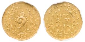 Rama Varma IV (1860-1880), Gold Double Pagoda / 2 Pagoda, 1877, Obverse: a conch shell. Re
