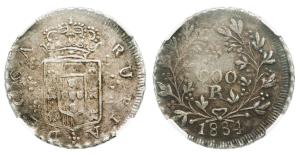 Goa, Silver 600 Reis / Rupia, Pattern, 1834, Obverse: crowned arms divide DEGOA RUPIA. Rev