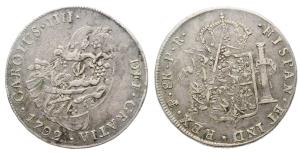Silver Rupee, 26.72g, Arkat Mint, struck on a Silver 8 Reales of Carlos IV, 1803, in the n