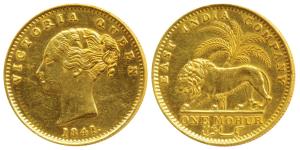 Victoria Queen, Gold Mohur, 11.64g, 1841, Continuous legend, without initial on truncation
