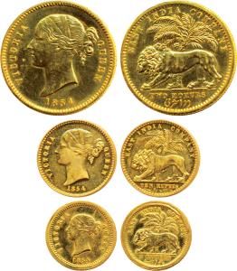 Victoria Queen, Proof Gold 2 Mohurs, Rupees 5 &10, 1854 Pattern, plain truncation and divi