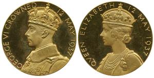 George VI Coronation Medal, Large Gold, 124.2g, 1937, bust of George VI left, rev. bust of