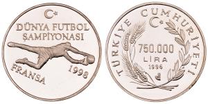 Turkey, Silver 750000 Lira, 31.36g, 1998, Olympic, (KM 1063).
