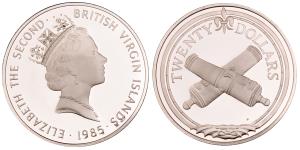 British Virgin Island, Elizabeth II, Silver 20 Dollars, 18.93g, 1985, Sunken Ship Treasure