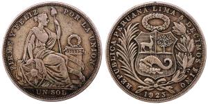 Peru, Silver 1 Sol, 24.6g, 1923, (KM 217).
