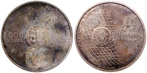 Portugal, Silver 1000 Escudos, 26.79g, 2001, Uefa Compenion European Football, (KM 734).
