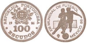 Portugal, Silver 100 Zlotych, 16.41g, 1986, World Cup, Mexico, (KM 637).