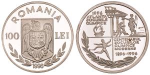 Romania, Silver 100 Lei, 29.96g, 1996, 4 Olympic Scenes, (KM 128).