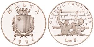 Malta, Silver 5 Liri, 31.35g, 1996, Olympics Games, (KM 110).