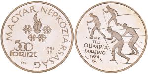 Hungary, Silver 500 Forint, 27.91g, 1984, Winter Olympics Sarajevo, (KM 641).