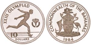 Bahamas, Silver 10 Dollars, 23.2g, 1984, XXIII Olympiad, (KM 110).